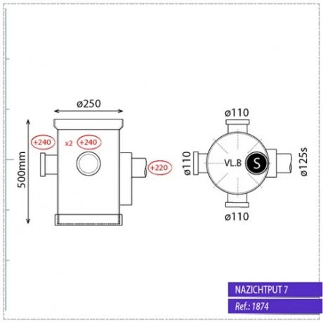 Sifonput Diam.250 - Aansluiting 3x110/1x125 2 Sifonput Diam.250 - Aansluiting 3x110/1x125 - Afbeelding 2