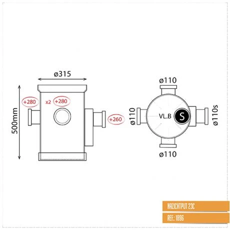Sifonput Diam.315 - Aansluiting 3x110/1x110 2 Sifonput Diam.315 - Aansluiting 3x110/1x110 - Afbeelding 2