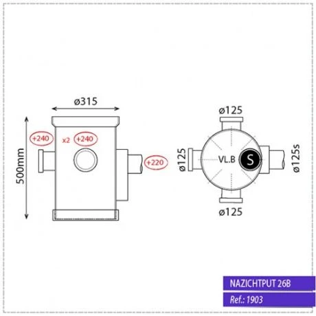 Sifonput Diam.315 - Aansluiting 3x125/1x125 2 Sifonput Diam.315 - Aansluiting 3x125/1x125 - Afbeelding 2